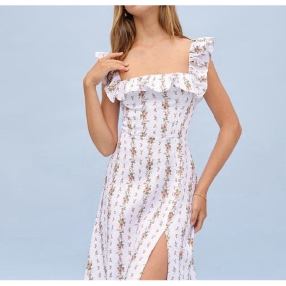 Cider Dresses & Skirts - White Floral Smocked Midi Dress Cottagecore Prairie Women's Size S